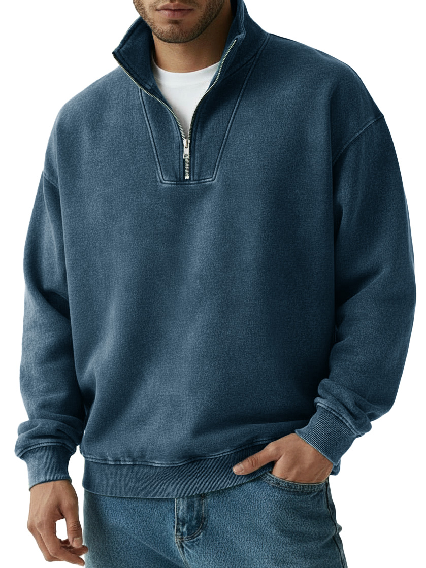 TOMMY Men's Fashion Vintage Quarter-collar Zippered Long-sleeve Sweate