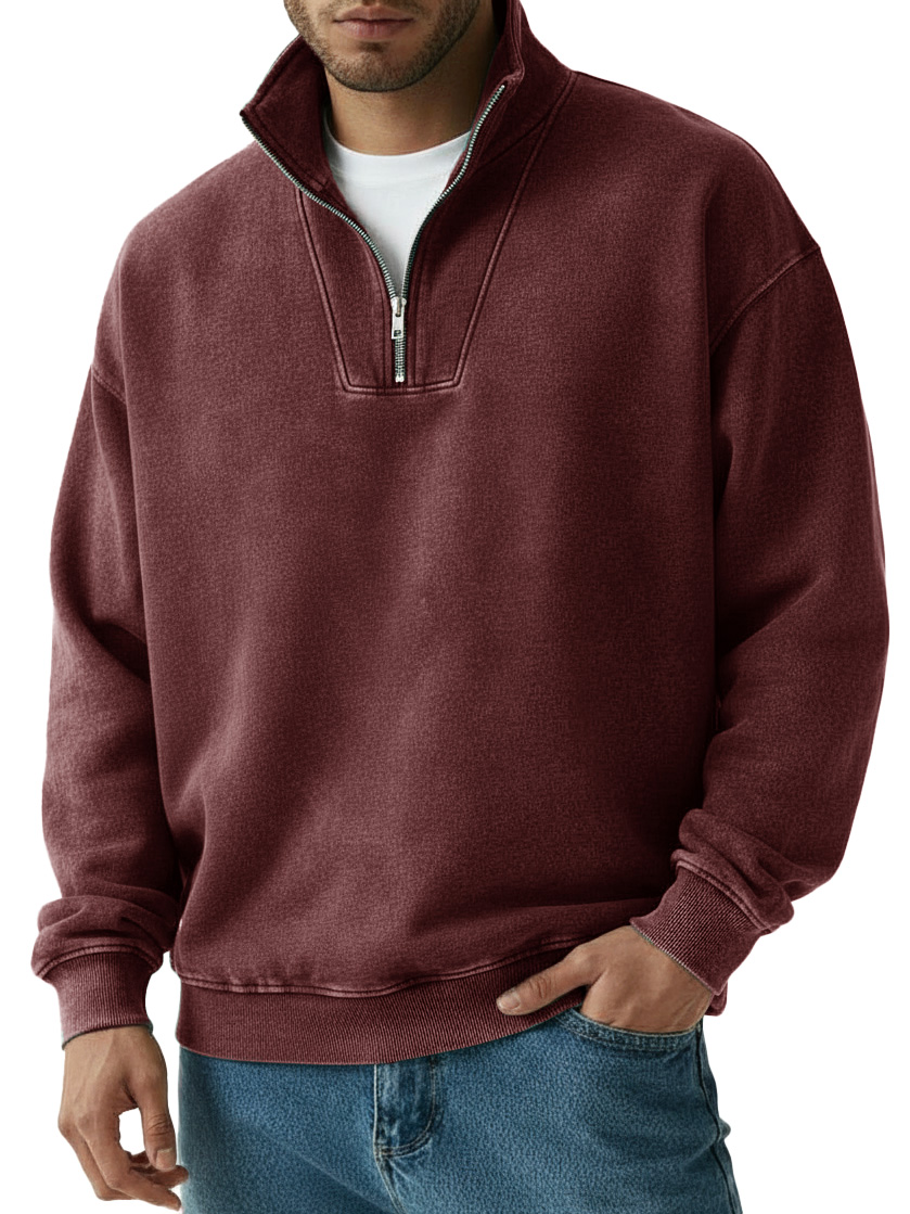 TOMMY Men's Fashion Vintage Quarter-collar Zippered Long-sleeve Sweater 