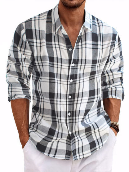 Men's Plaid Casual Basic Long-sleeved Shirt