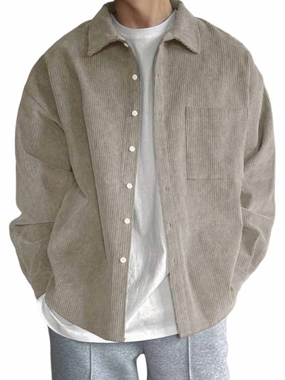 Men's Casual Fashion Pocket Corduroy Fabric Long Sleeve Shirt