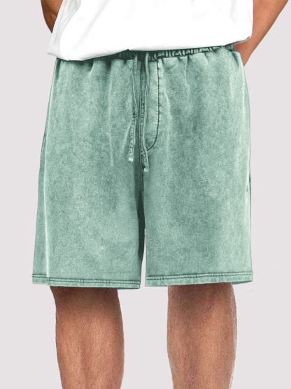 Men's Vintage Distressed Drawstring Stylish Washed Casual Textured Shorts With Side Pockets