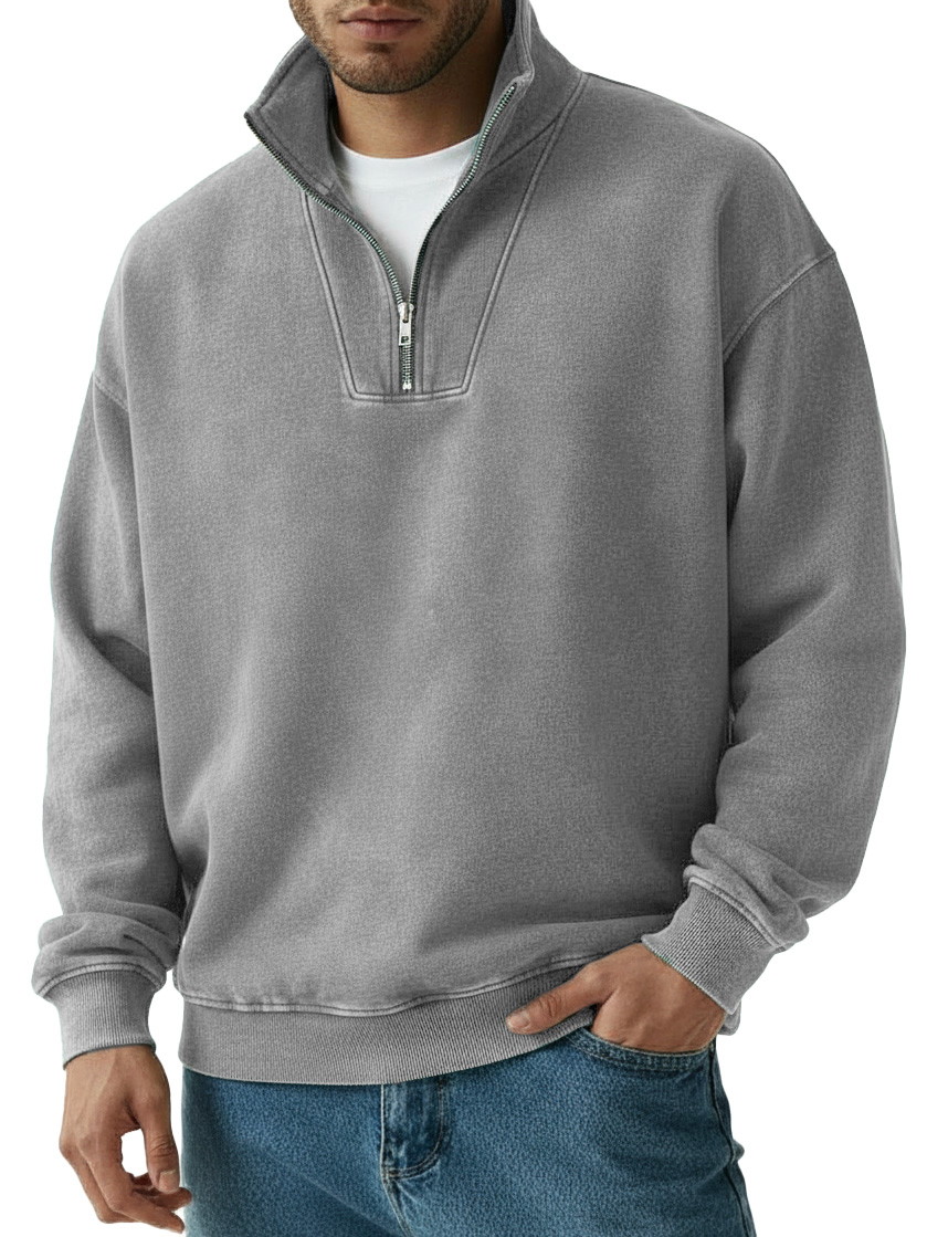 TOMMY Men's Fashion Vintage Quarter-collar Zippered Long-sleeve Sweater 