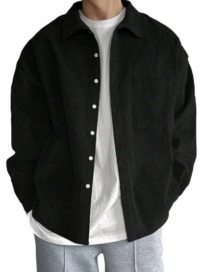 Men's Casual Fashion Pocket Corduroy Fabric Long Sleeve Shirt
