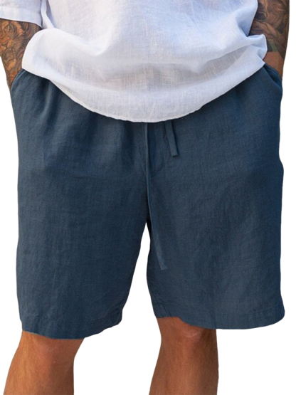 Men's Linen Comfort Lace-Up Everyday Casual Shorts with Side Pockets