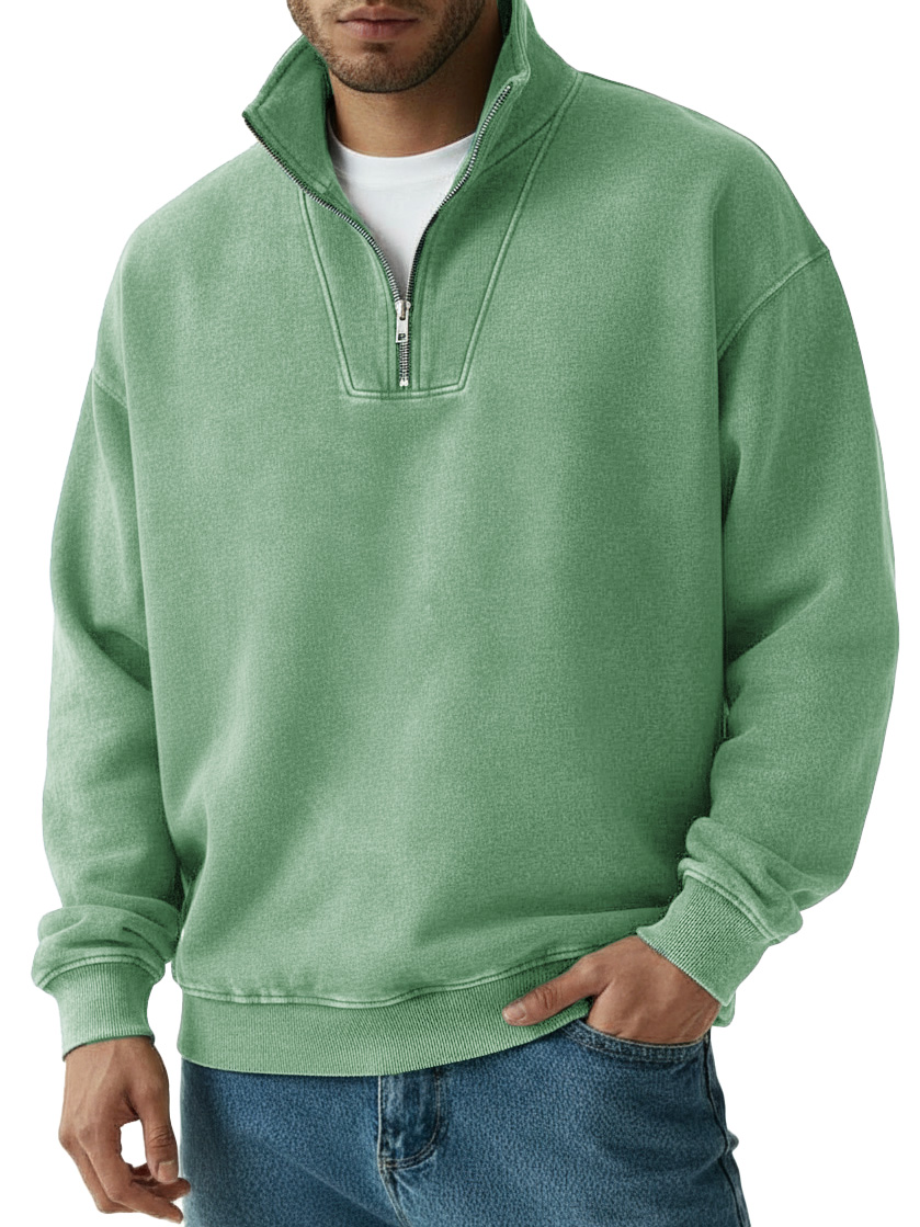 TOMMY Men's Fashion Vintage Quarter-collar Zippered Long-sleeve Sweate