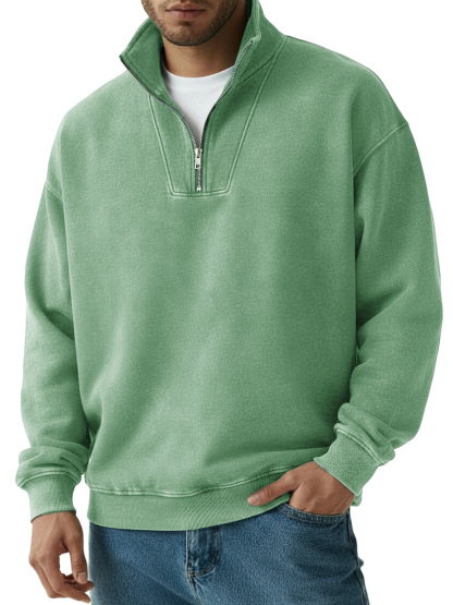 TOMMY Men's Fashion Vintage Quarter-collar Zippered Long-sleeve Sweater 