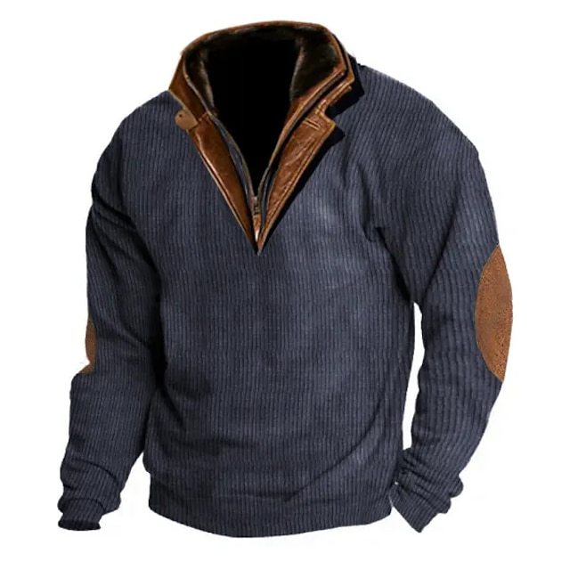 Men's Outdoor Casual Zip Polo Stand Collar Long Sleeve Sweatshirt Doub