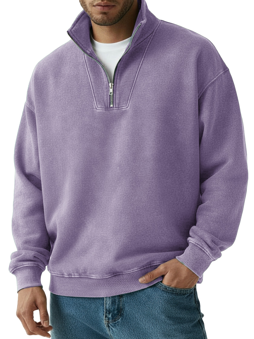 TOMMY Men's Fashion Vintage Quarter-collar Zippered Long-sleeve Sweate