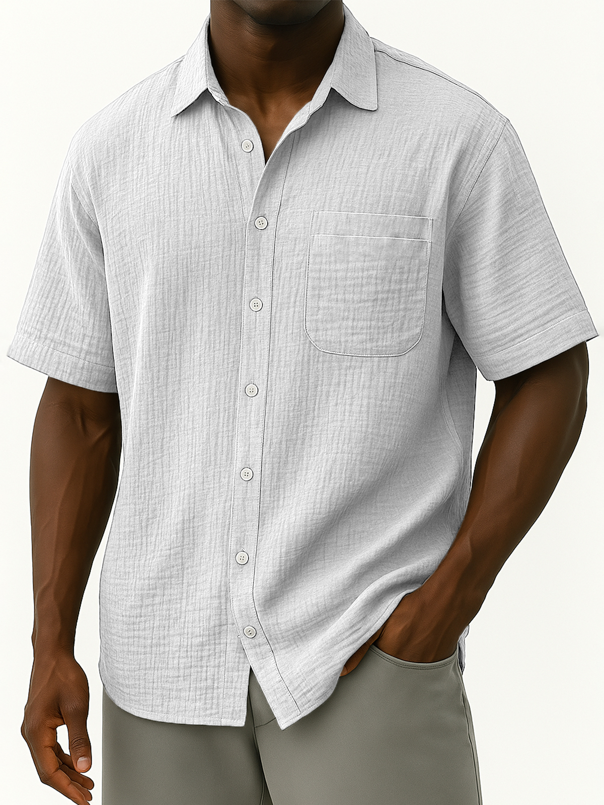 Men's Comfortable Crepe Loose Casual Vacation Short Sleeve Shirt with Chest Pocket