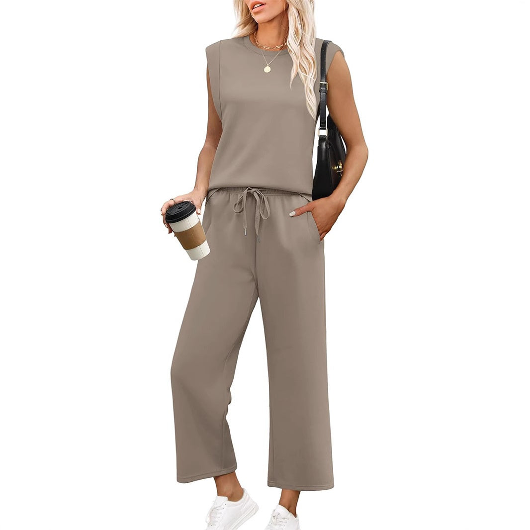 2025 New Women's Sleeveless Top & Wide-Leg Pants 2-Piece Set
