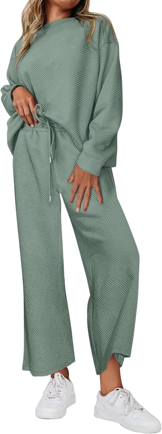 NEW 🔥 Women's Cotton Two-Piece Oversized Drawstring Sweatshirt Wide Leg Sweatpants Casual Set