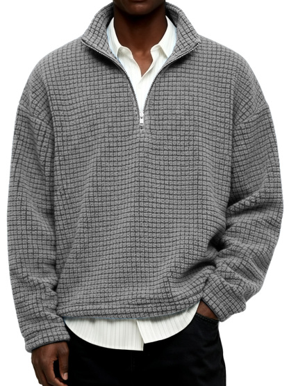 NEW🔥 Men's Daily Textured Stand Collar Zipper Casual Sweatshirt
