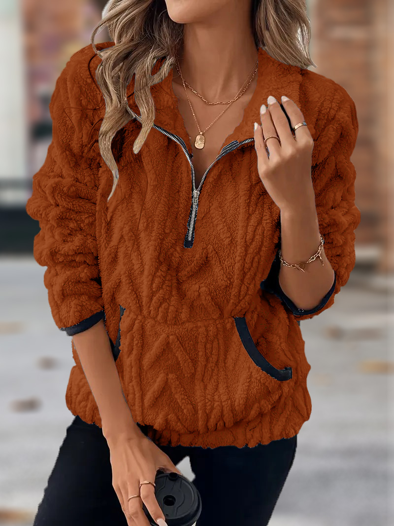 🎄Christmas Clearance🔥 2024 Women's Lapel Half Zipper Plush Pocket Ja