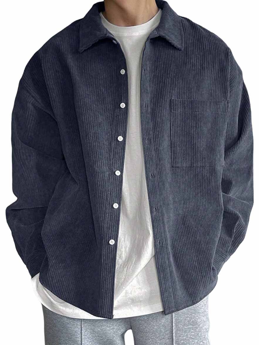 Men's Casual Fashion Pocket Corduroy Fabric Long Sleeve Shirt