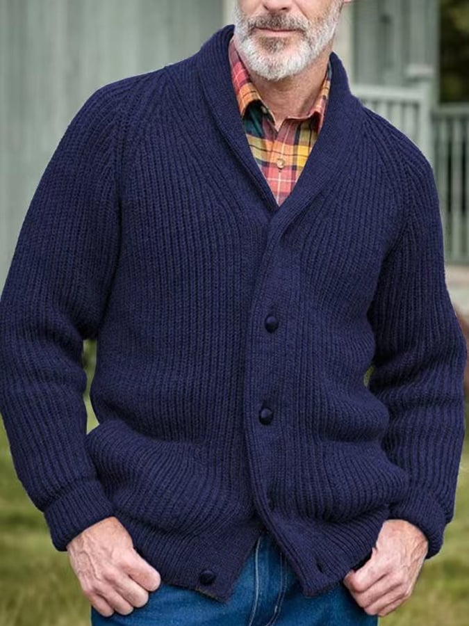 Men's Retro Solid Color Warm Knitted Cardigan Sweater