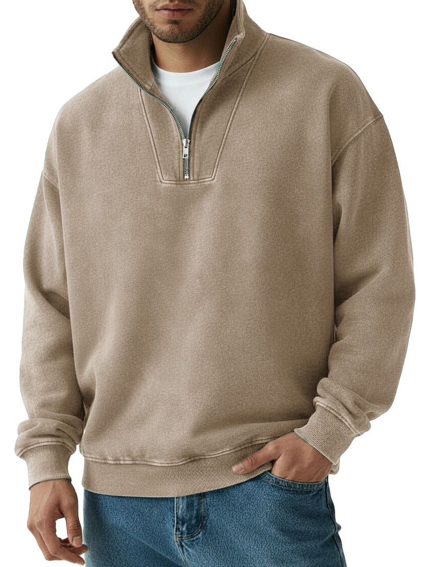 TOMMY Men's Fashion Vintage Quarter-collar Zippered Long-sleeve Sweate