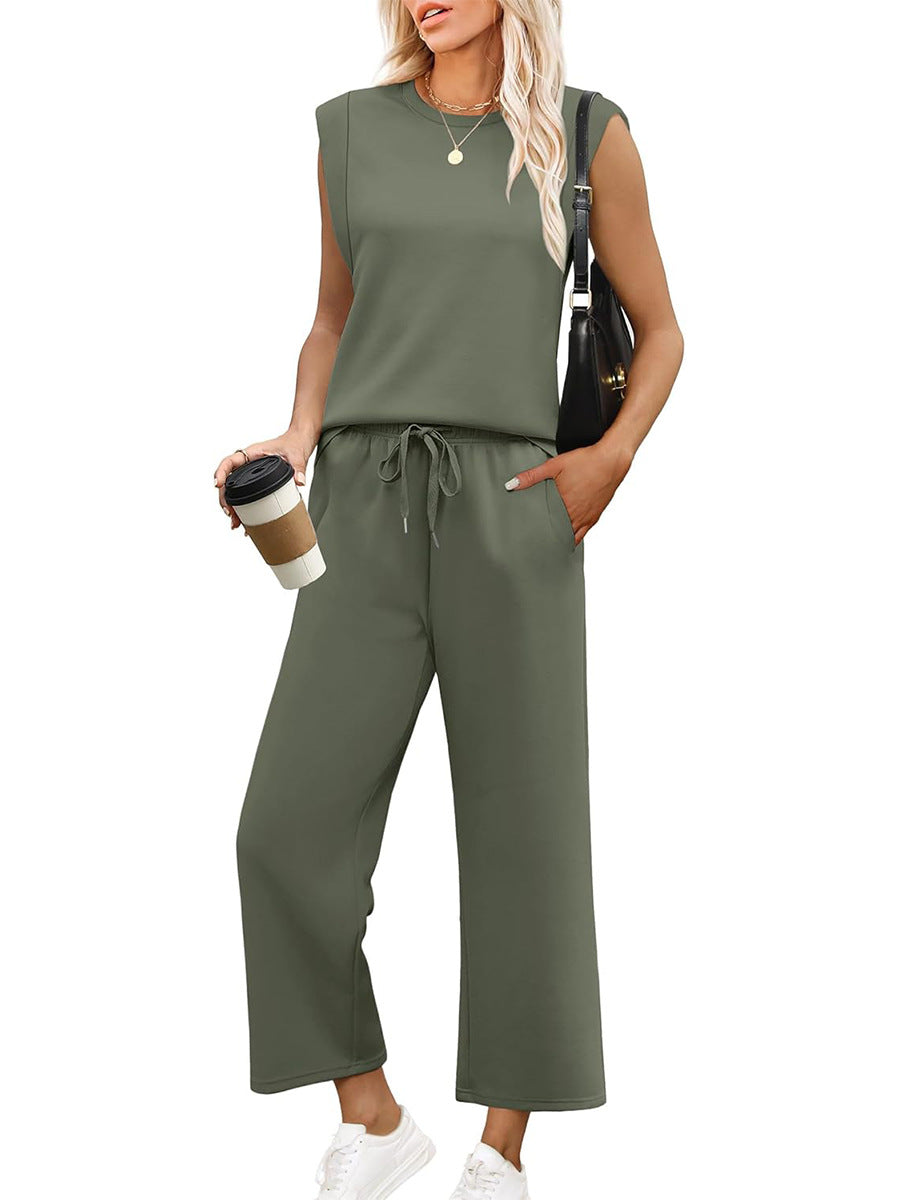 2025 New Women's Sleeveless Top & Wide-Leg Pants 2-Piece Set