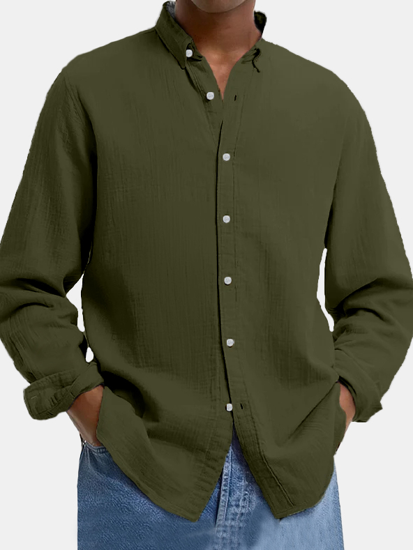 Men's Lapel Cotton And Linen Loose Casual Long-sleeved Shirt