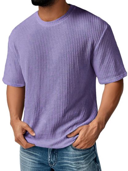 Men's Daily Round Neck Waffle Casual Solid Color Comfortable Short Sleeve T-shirt
