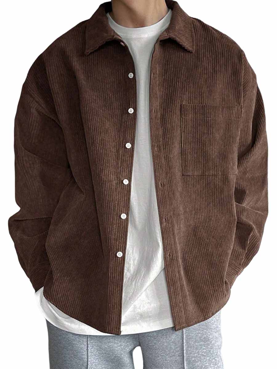 Men's Casual Fashion Pocket Corduroy Fabric Long Sleeve Shirt