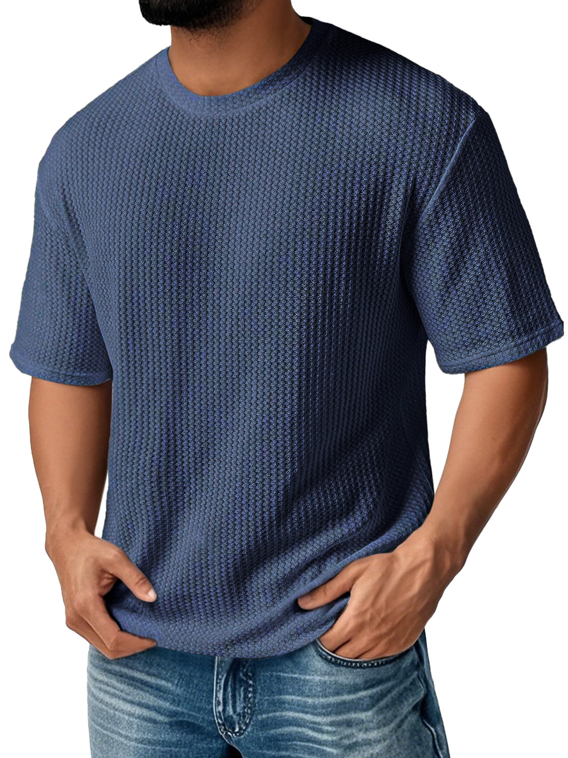 Men's Daily Round Neck Waffle Casual Solid Color Comfortable Short Sleeve T-shirt