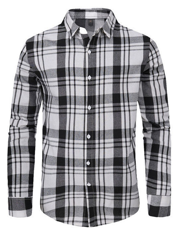 Men's Plaid Casual Basic Long-sleeved Shirt