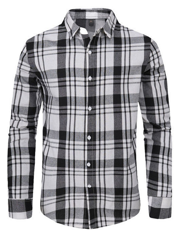 Men's Plaid Casual Basic Long-sleeved Shirt