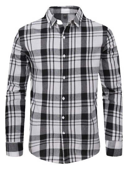 Men's Plaid Casual Basic Long-sleeved Shirt