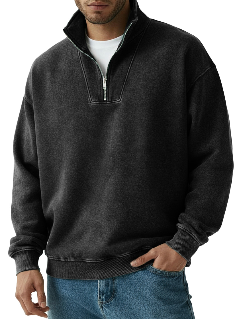 TOMMY Men's Fashion Vintage Quarter-collar Zippered Long-sleeve Sweate