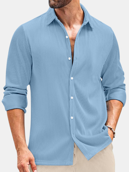 Men's Comfortable Solid Color Vertical Stripe Casual Long-sleeved Shirt