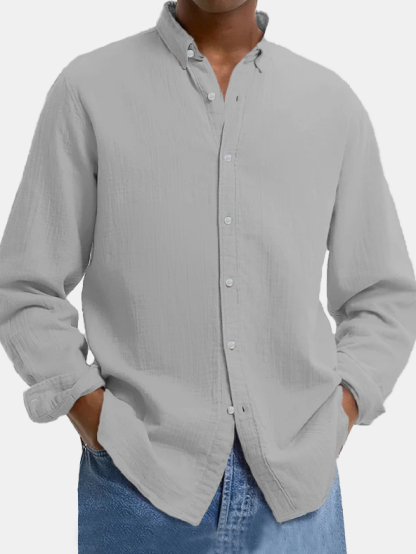 Men's Lapel Cotton And Linen Loose Casual Long-sleeved Shirt