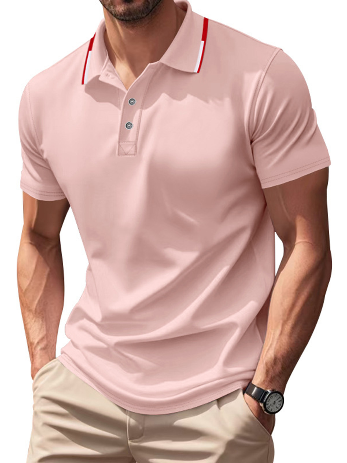 Men's Casual Contrast Color Design Quick-drying Short-sleeved Polo Shirt