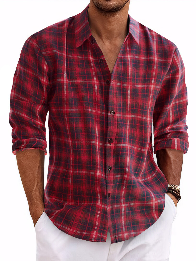Men's Plaid Casual Basic Long-sleeved Shirt