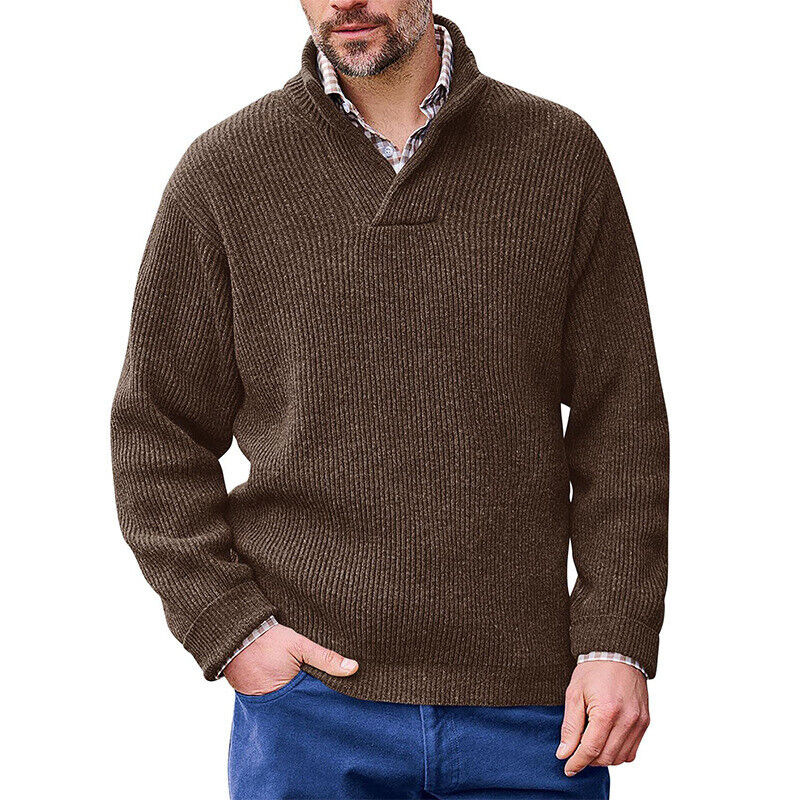 Men's Solid color Casual Pullover Long-sleeved V-neck Loose Sweater