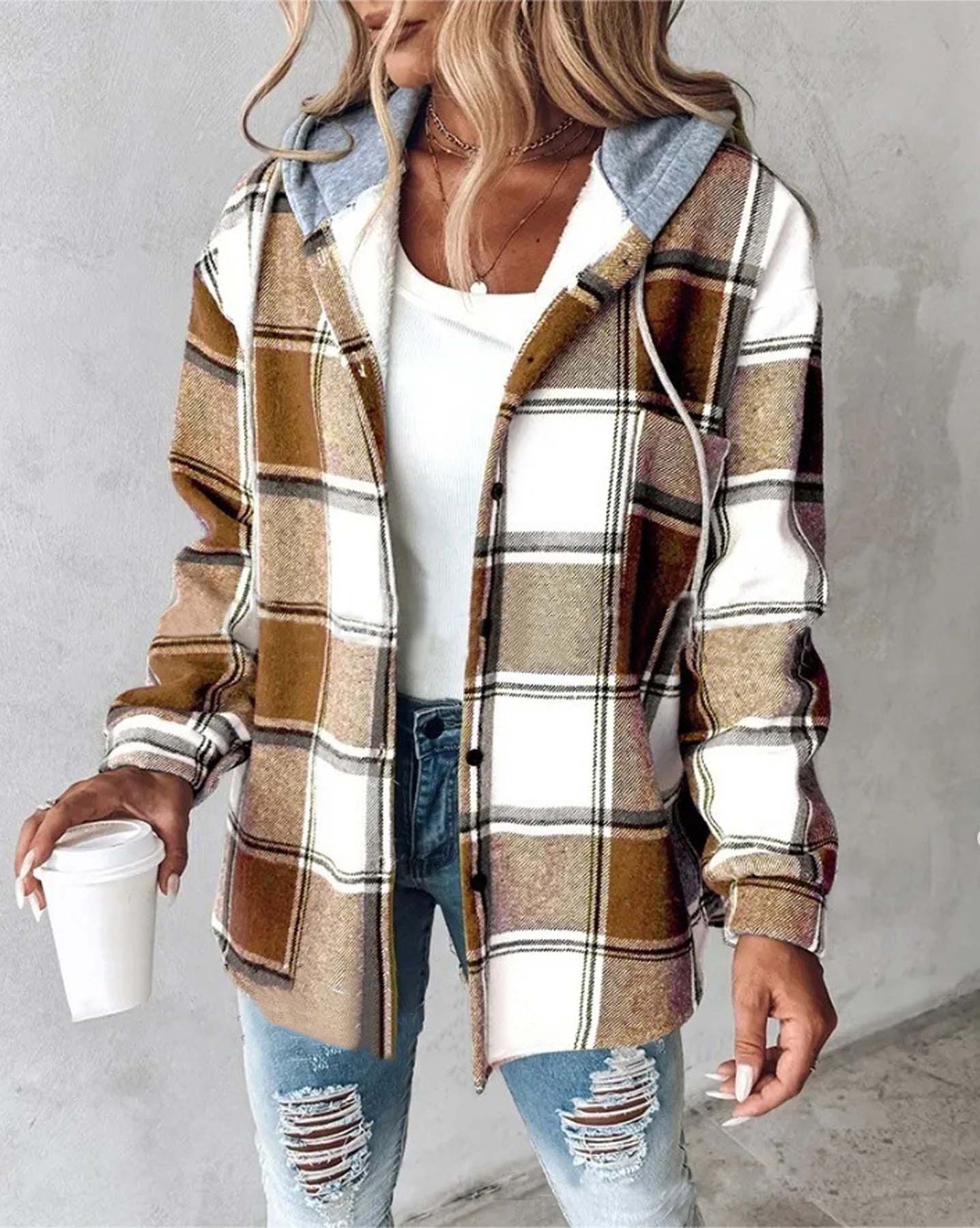 Women's casual and versatile plaid coat