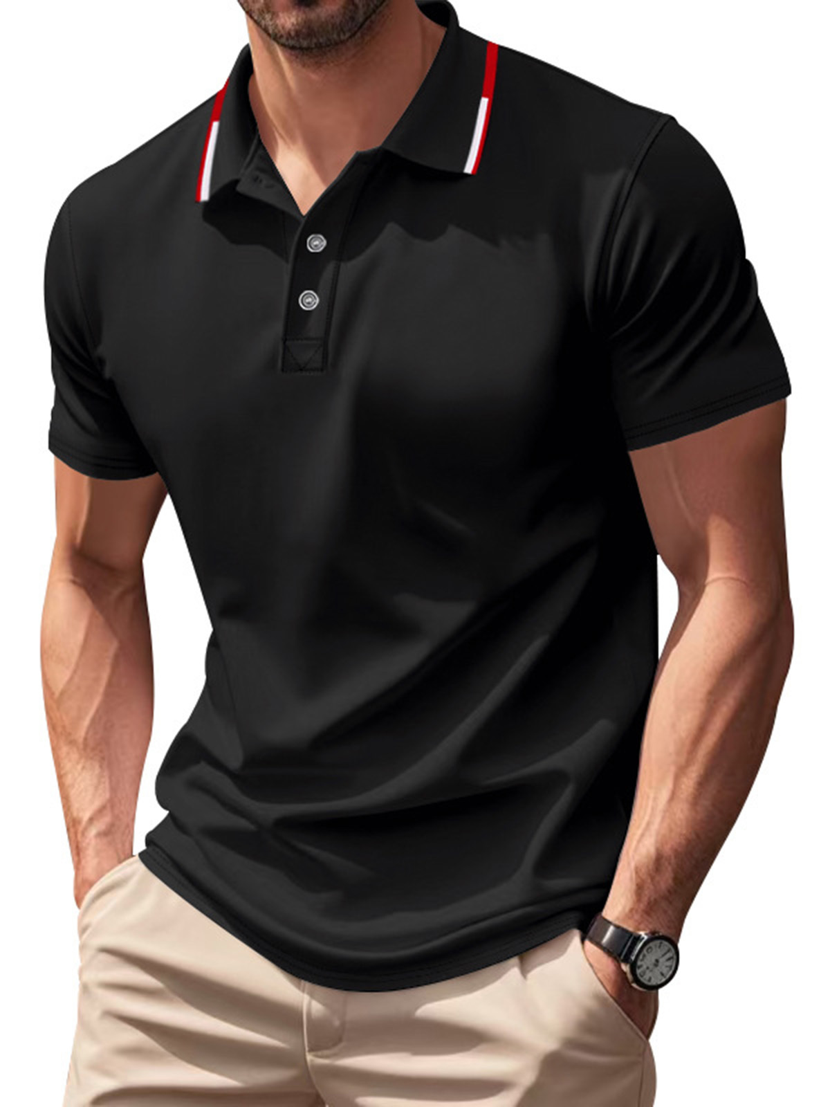 Men's Casual Contrast Color Design Quick-drying Short-sleeved Polo Shirt