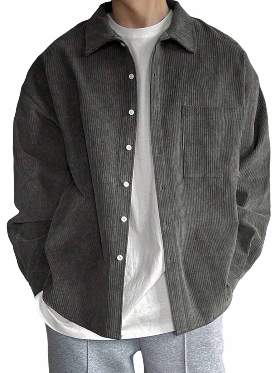 Men's Casual Fashion Pocket Corduroy Fabric Long Sleeve Shirt