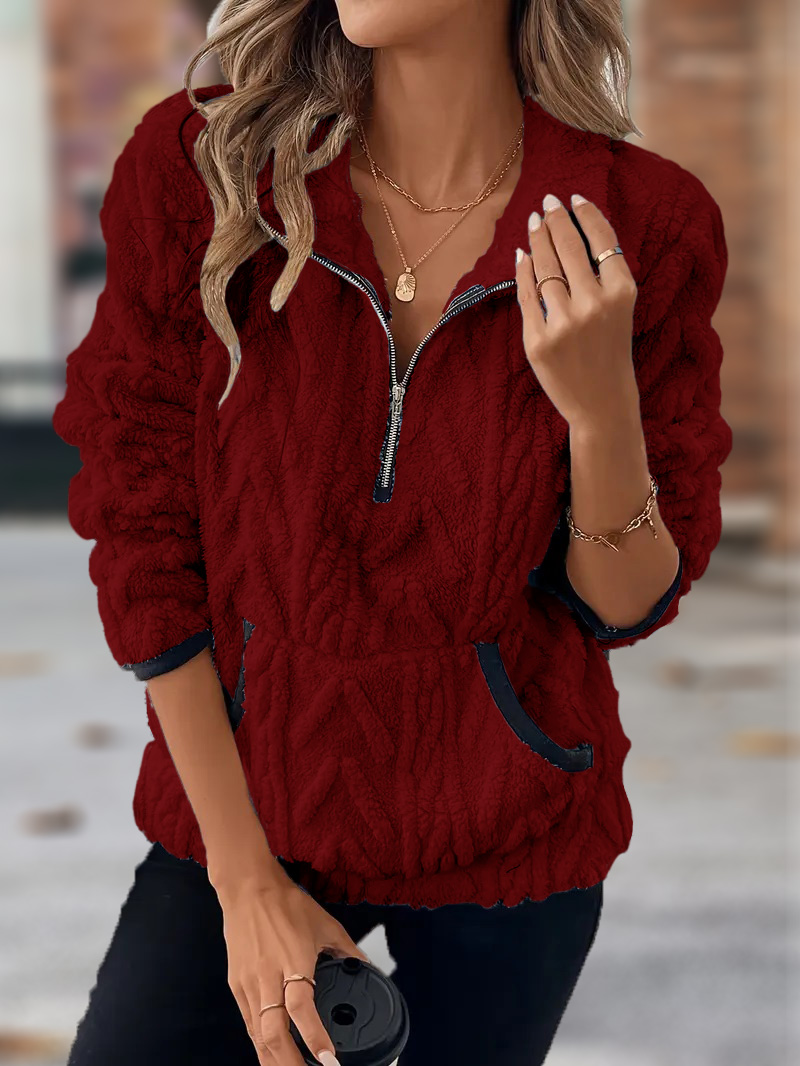 🎄Christmas Clearance🔥 2024 Women's Lapel Half Zipper Plush Pocket Ja