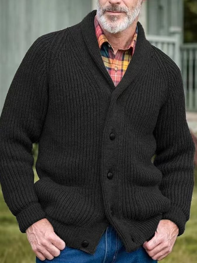 Men's Retro Solid Color Warm Knitted Cardigan Sweater