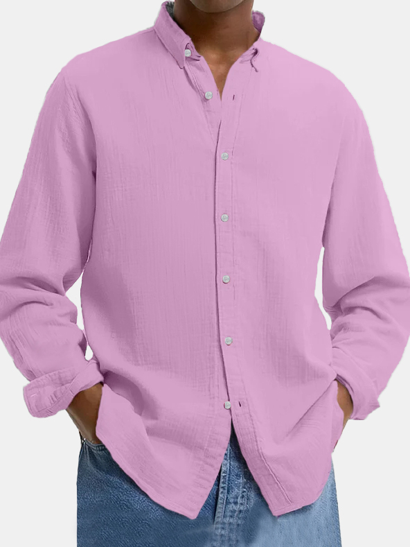Men's Lapel Cotton And Linen Loose Casual Long-sleeved Shirt