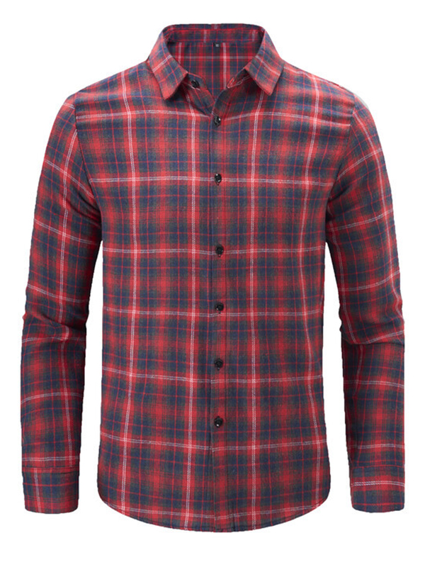 Men's Plaid Casual Basic Long-sleeved Shirt