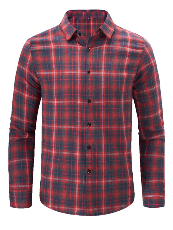 Men's Plaid Casual Basic Long-sleeved Shirt