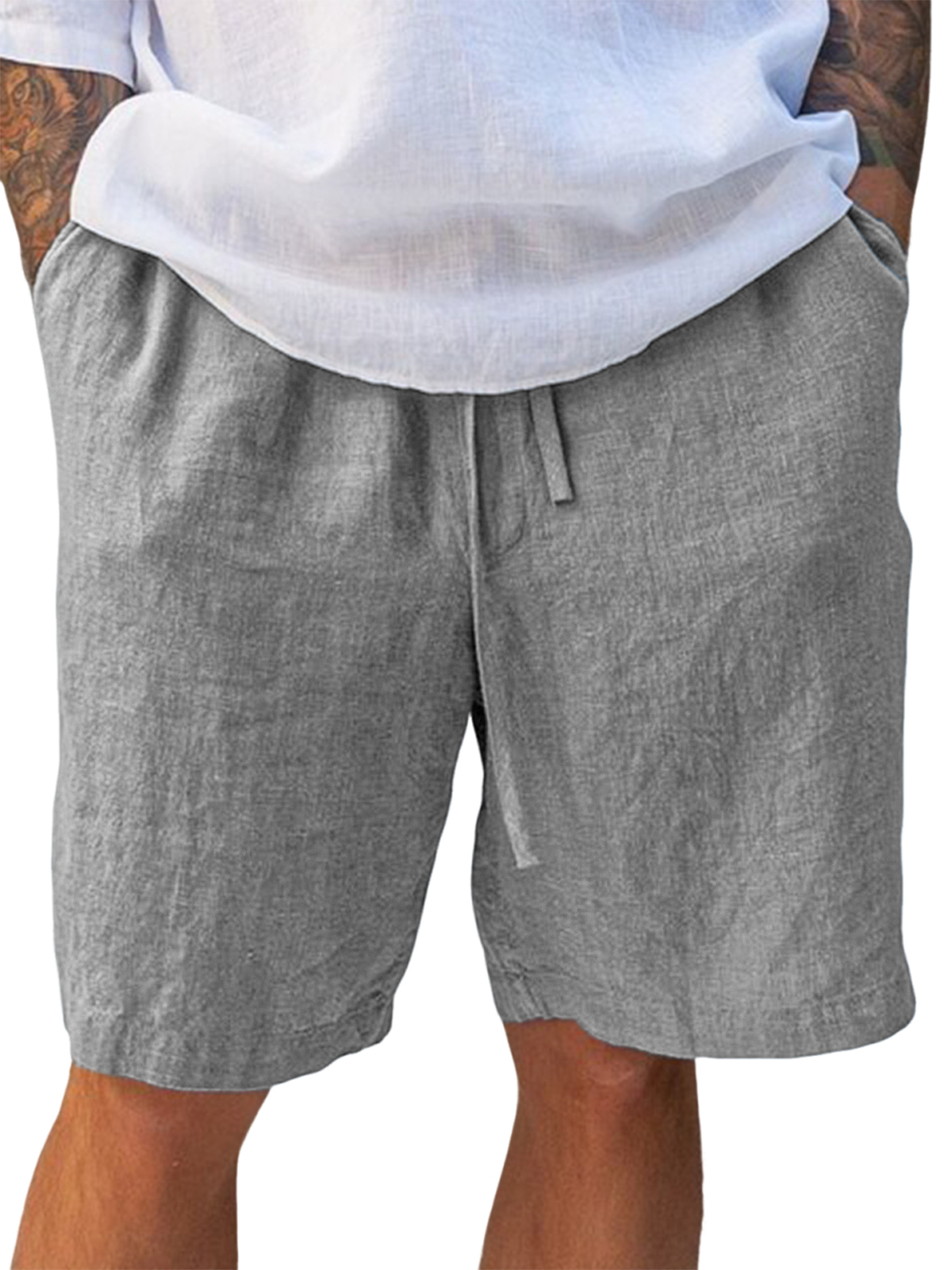 Men's Linen Comfort Lace-Up Everyday Casual Shorts with Side Pockets