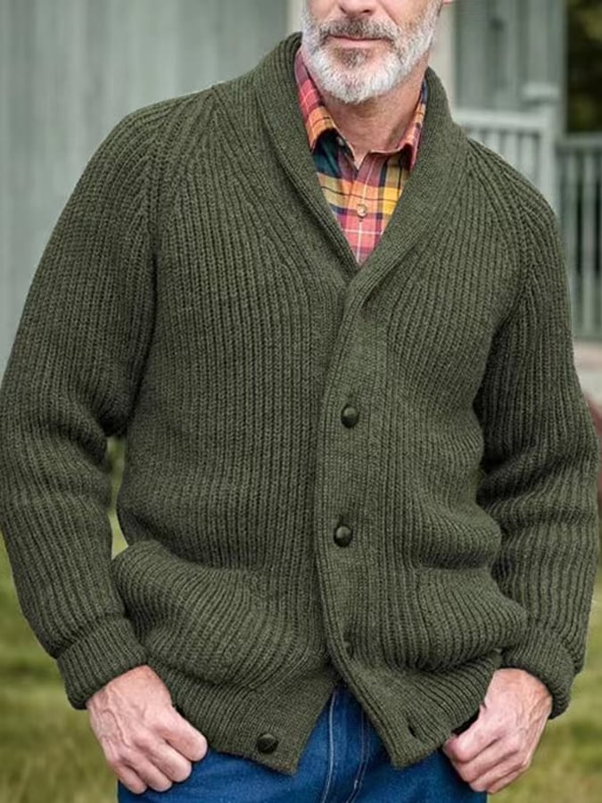 Men's Retro Solid Color Warm Knitted Cardigan Sweater