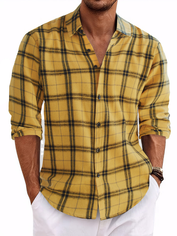 Men's Plaid Casual Basic Long-sleeved Shirt
