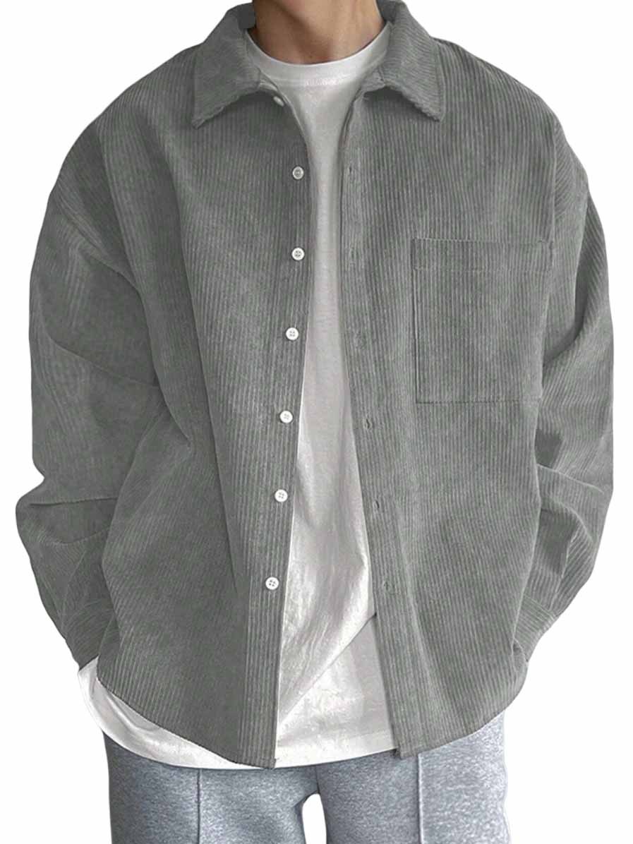 Men's Casual Fashion Pocket Corduroy Fabric Long Sleeve Shirt