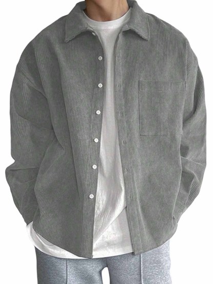 Men's Casual Fashion Pocket Corduroy Fabric Long Sleeve Shirt