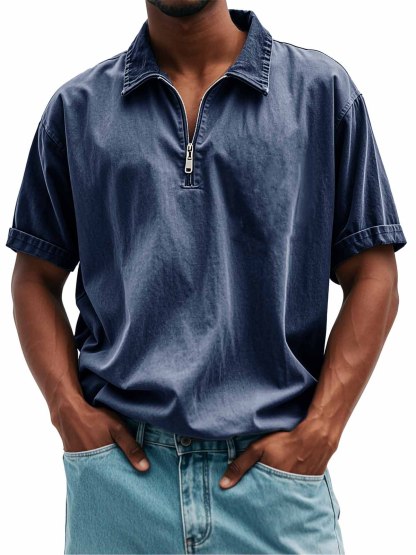 Men's Fashion Retro Casual Stand Collar Short Sleeve Polo Shirt