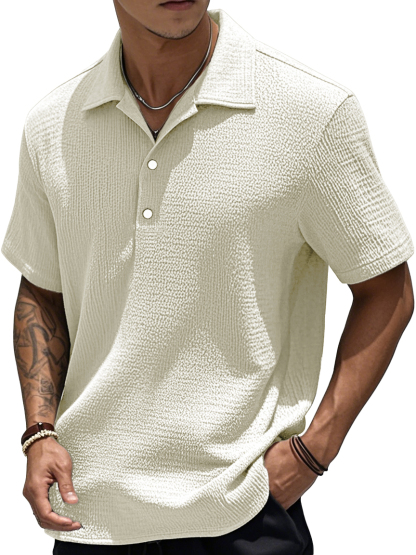 Men's Fashion Retro Pleated Fabric Short-sleeved Polo Shirt