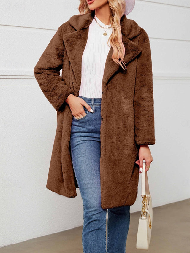 Women's Winter Fleece Sherpa Jacket Windproof Long Teddy Coat